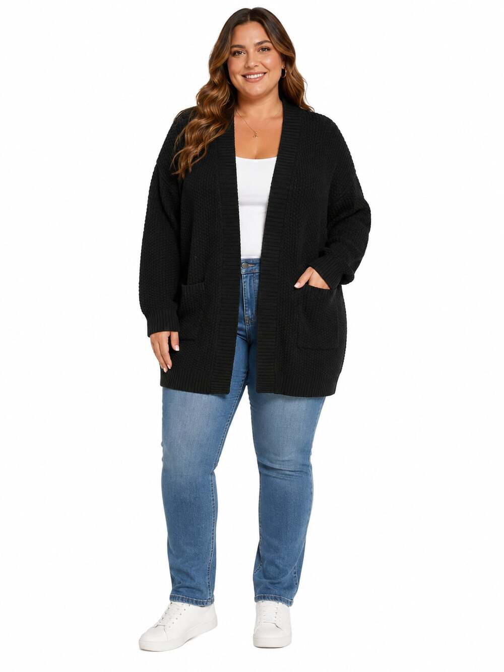 Gap Women's Black Open Front Long Cardigan with Pockets Size L